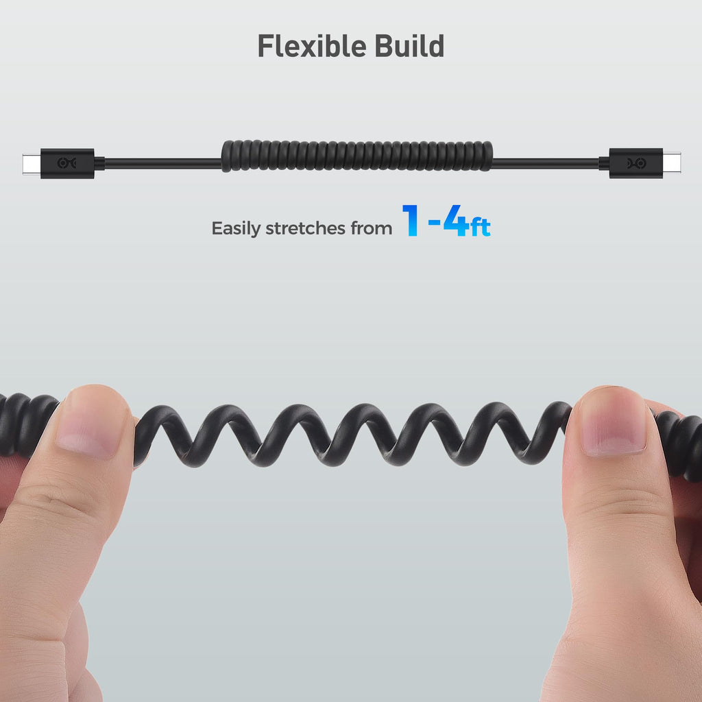 Cable Matters Coiled USB C to USB C Cable 1-4 Feet, Up to [60W Charging, 480Mbps Data Transfer] Compatible with Apple CarPlay, Android Auto, USBC Charger Cable for iPhone 16/15, Galaxy S24