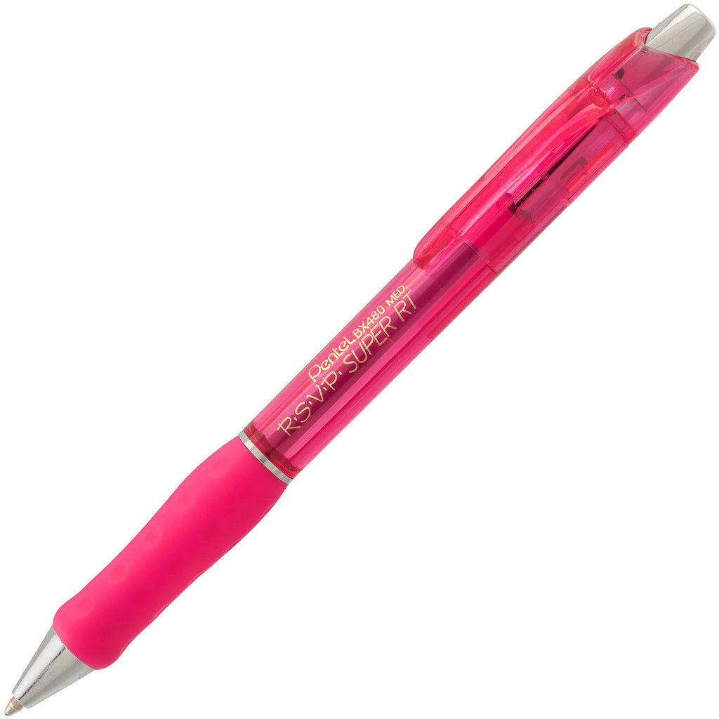 Pentel RSVP Super RT Ballpoint Pen, (1.0mm) Medium Line, Pink Ink, Box of 12 Pens (BX480-P)