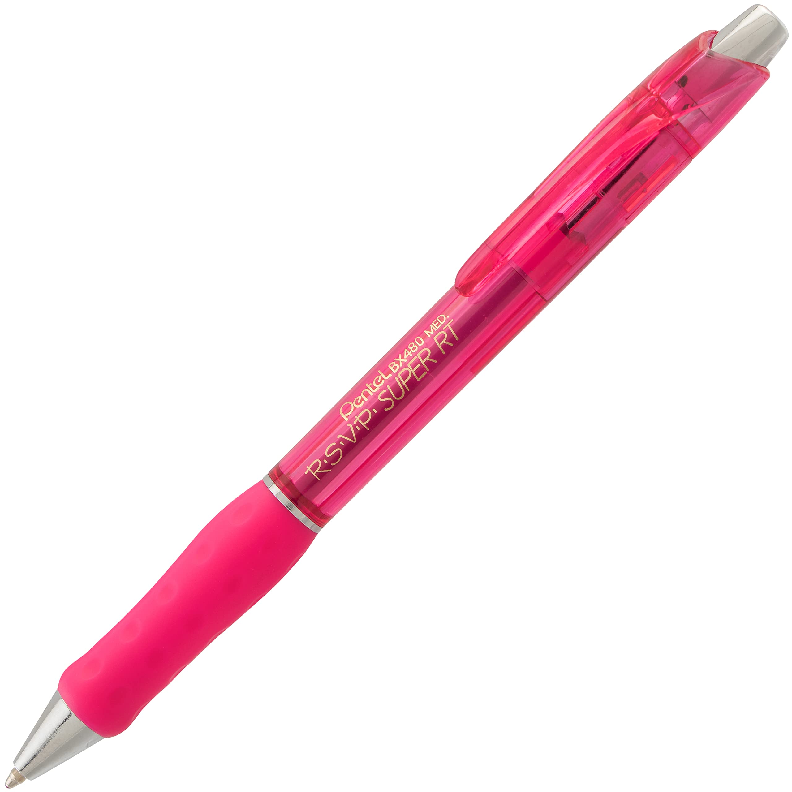 Pentel RSVP Super RT Ballpoint Pen, (1.0mm) Medium Line, Pink Ink, Box of 12 Pens (BX480-P)