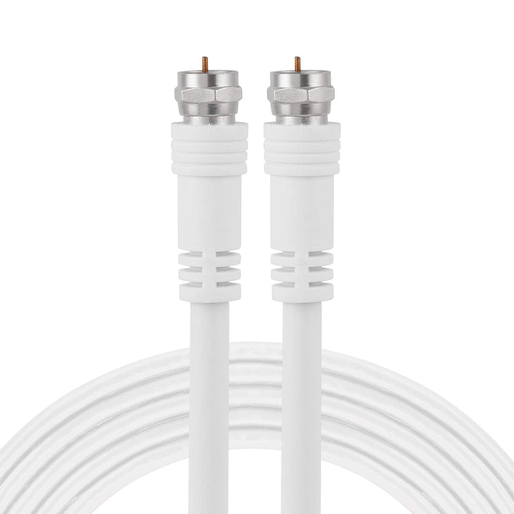 GE RG6 Coaxial Cable, 15 ft. F-Type Connectors, Double Shielded Coax, Input Output, Low Loss Coax, Ideal for TV Antenna, DVR, VCR, Satellite Receiver, Cable Box, Home Theater, White, 33603