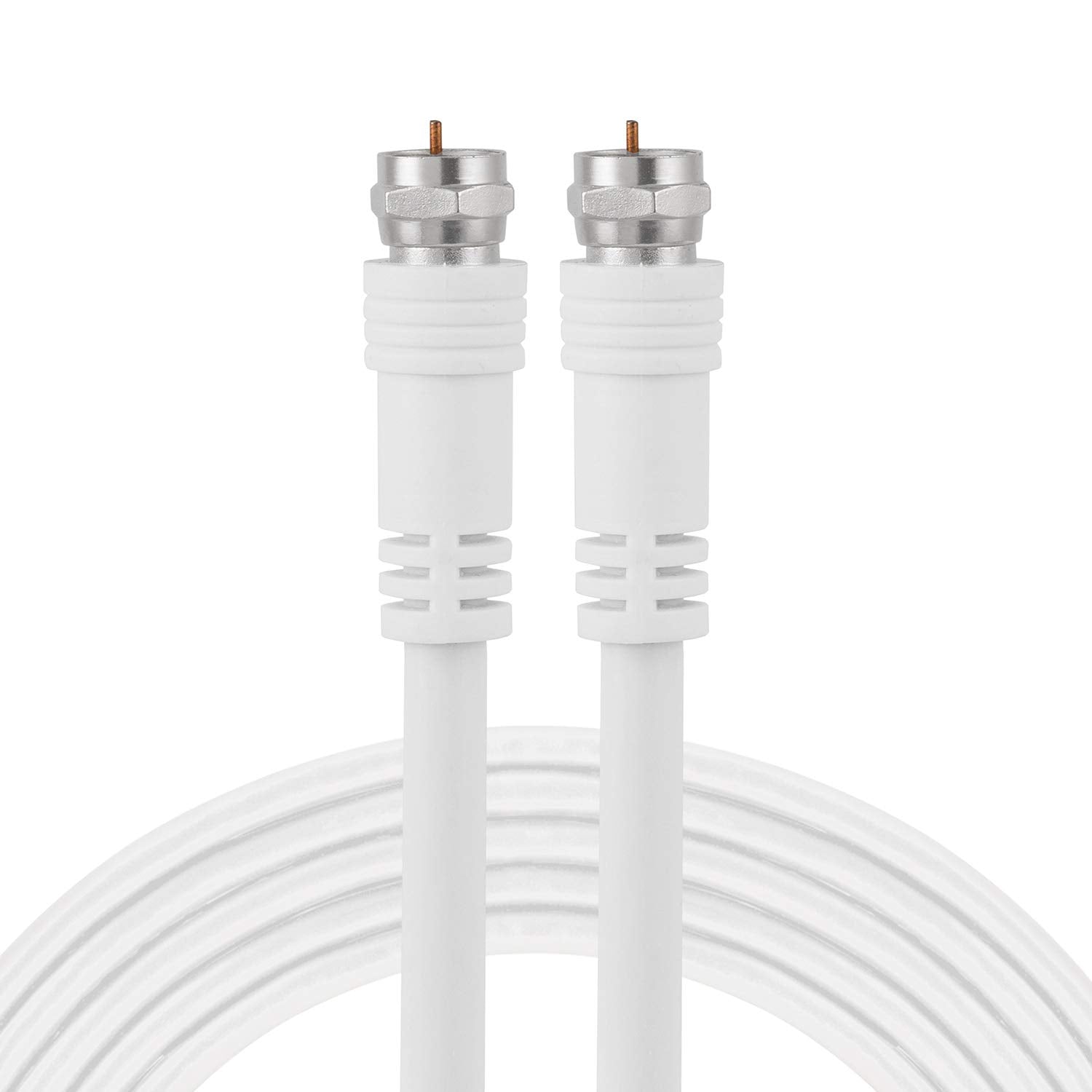 GE RG6 Coaxial Cable, 15 ft. F-Type Connectors, Double Shielded Coax, Input Output, Low Loss Coax, Ideal for TV Antenna, DVR, VCR, Satellite Receiver, Cable Box, Home Theater, White, 33603
