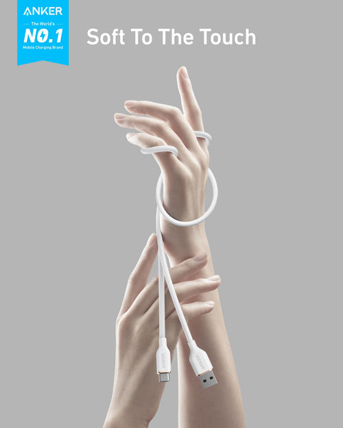 Anker Type C Cable, USB A to USB C Flow Cord, Fast Charging for iPhone 17 16 or Max Plus and More (6FT, White)