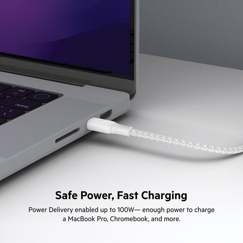 Belkin USB-C to USB-C BoostCharge Braided Cable (2M/6.6ft), 100W Power Delivery, USB-IF Certified for iPhone 16, MacBook, Chromebook, Galaxy & More - White (2-Pack)