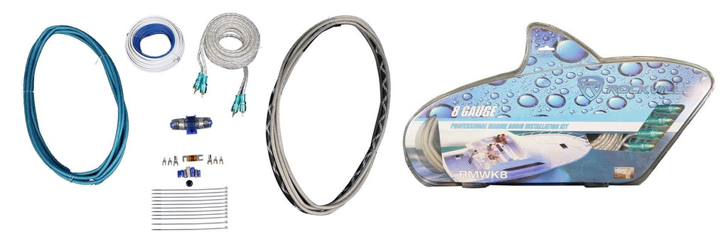 Rockville RMWK8 8 AWG Gauge Waterproof Marine/Boat Amplifier Wire Installation Kit, 25' OFC RCA Cables, Power, Ground, Speaker, Remote Wires, Fuse Holder, Includes RCA, and Accessories