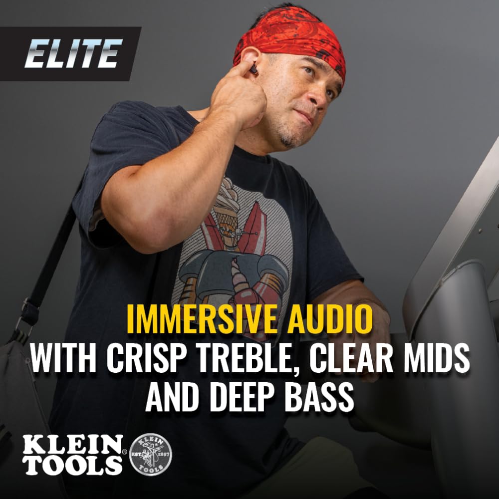 KLEIN TOOLS AESEB2 Elite Bluetooth Earbuds, Real Wireless Earplugs, NRR Hearing Protection 25 DB, 24 Hours Battery Life, Digital LED Display