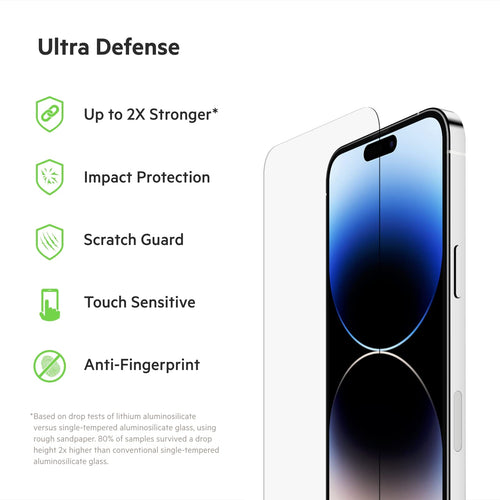 Belkin UltraGlass iPhone 14 Pro Max Screen Protector, AntiMicrobial-Treated, Easy Bubble Free Application with Included Installation Guide Tray, 9H Hardness Tested