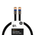 GE RG6 Coaxial Cable, 6 ft. F-Type Connectors, Quad Shielded Coax Cable, 3 GHz Digital, in-Wall Rated, Ideal for TV Antenna, DVR, VCR, Satellite, Cable Box, Home Theater, Black, 33528