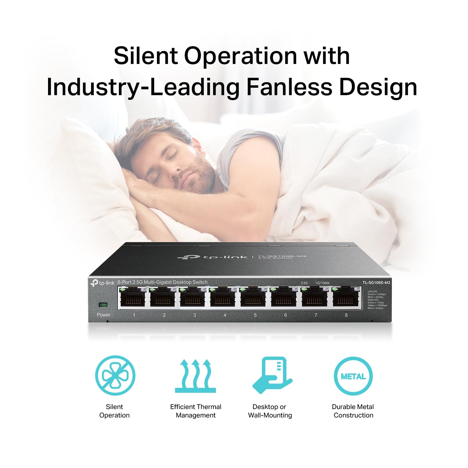 TP-Link TL-SG108S-M2 | 8-Port 2.5G Multi-Gigabit Unmanaged Network Switch, Ethernet Splitter | 2.5G Bandwidth | Plug & Play | Desktop/Wall-Mount | Fanless Metal Design | Limited Lifetime Protection