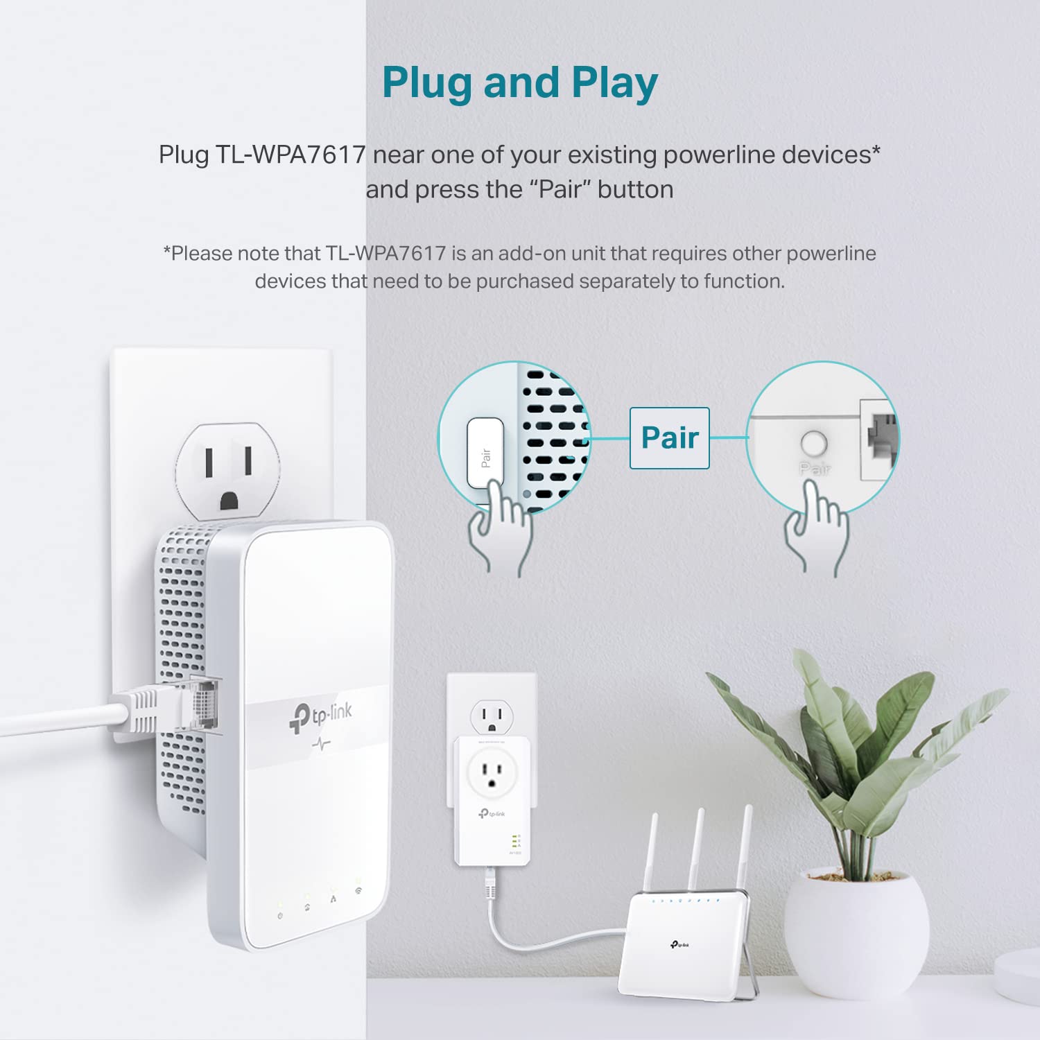 TP-Link Powerline WiFi Extender TL-WPA7617 - AC1200 Dual Band Powerline Network Extender, Gigabit Port, Passthrough, OneMesh, Ethernet Over Power, ???-?? ????