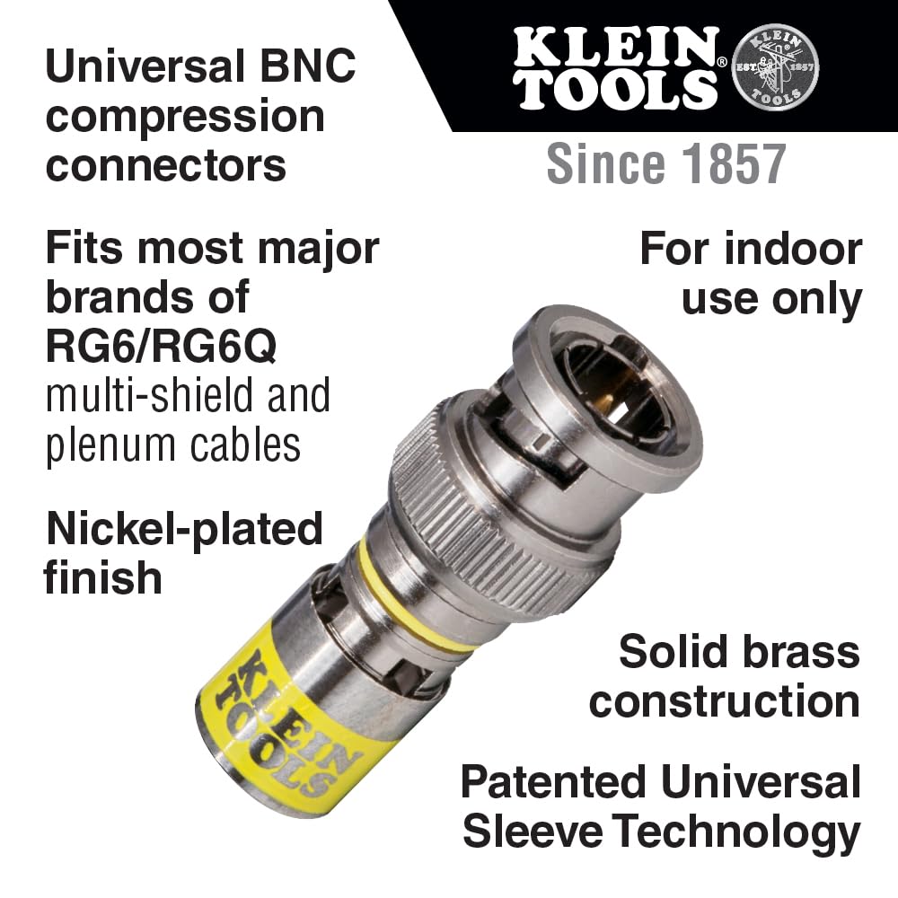 KLEIN TOOLS VDV813-613 BNC-Connector for RG6/6Q Coaxial Cables, Universal Compression Connectors, Male, 35-Pack