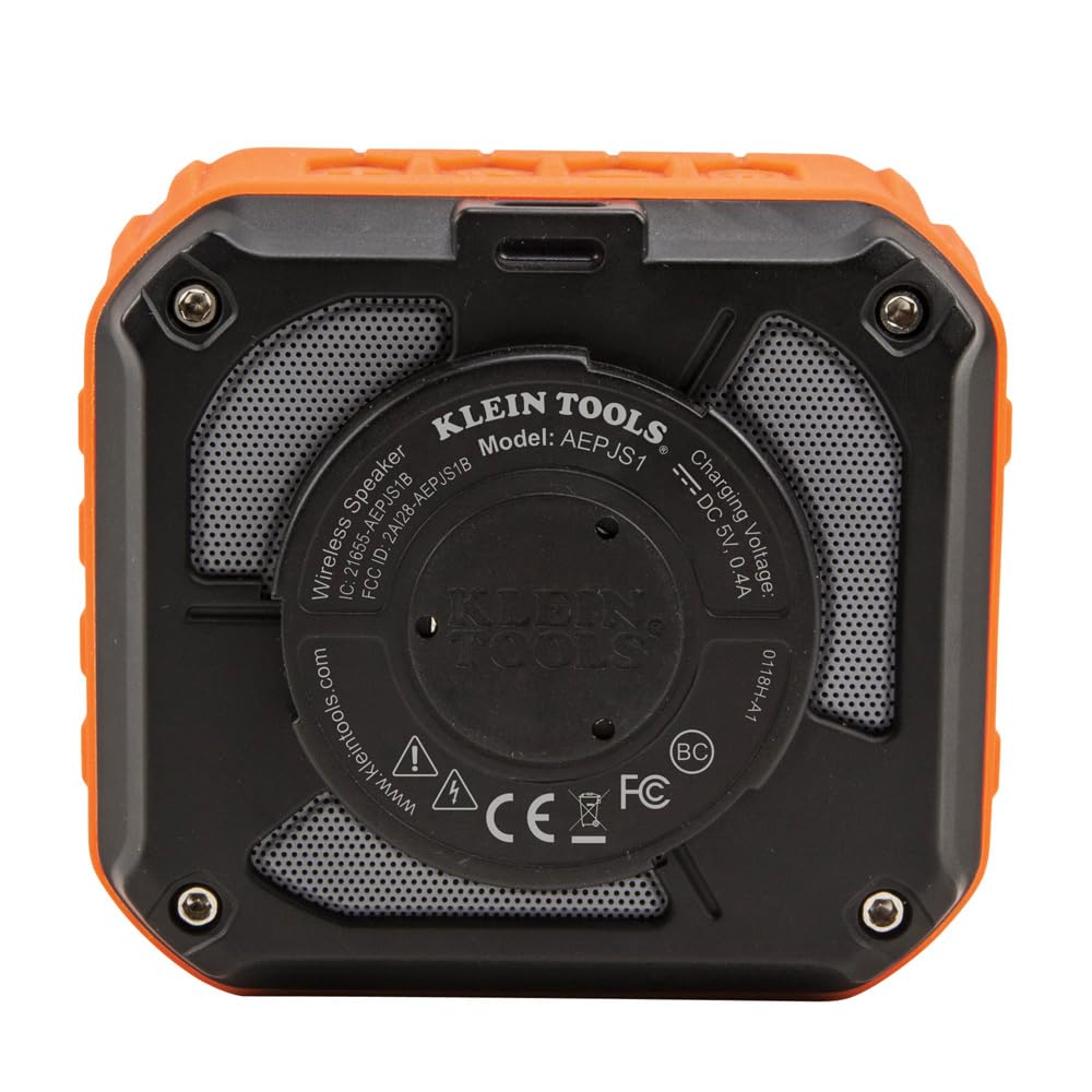 KLEIN TOOLS AEPJS1 Bluetooth Speaker, Wireless Portable Jobsite Speaker Plays Audio and Answers Calls Hands Free, IPX5, Worksite Ready