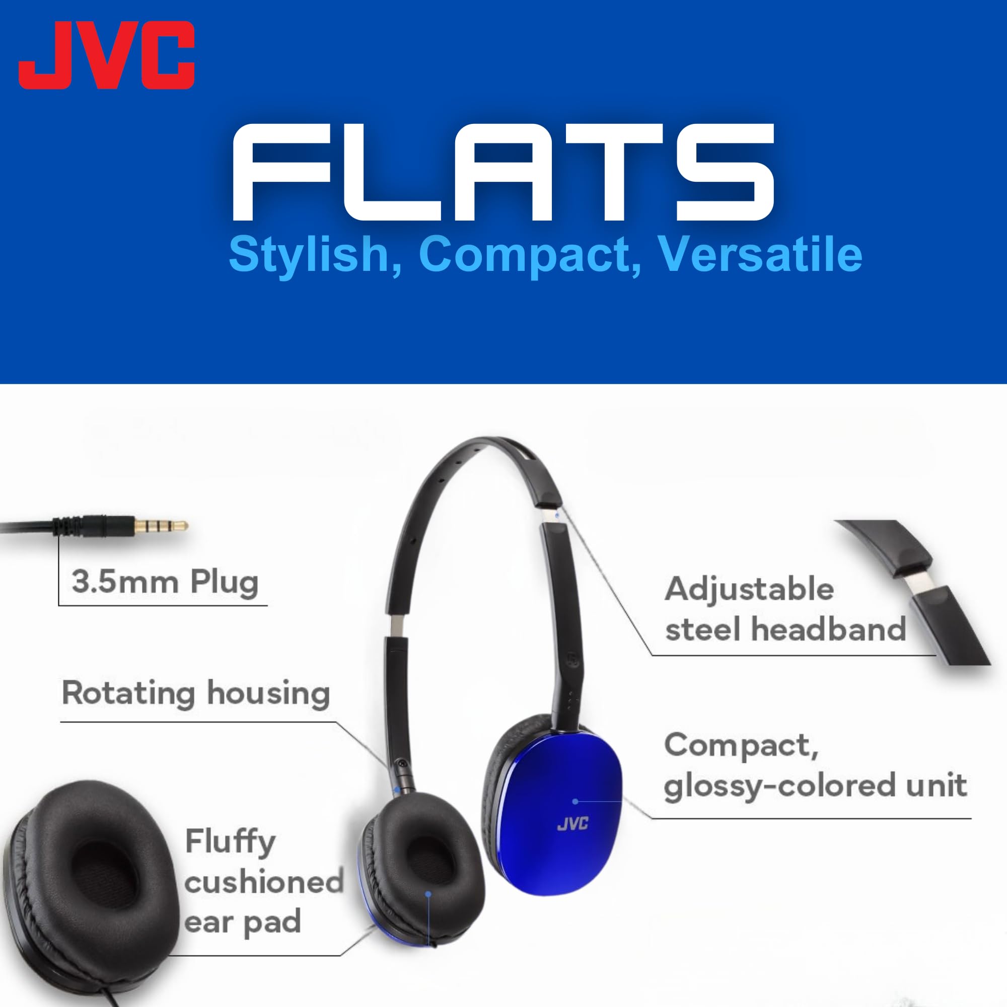 JVC HAS160A Flat Headphones - Blue