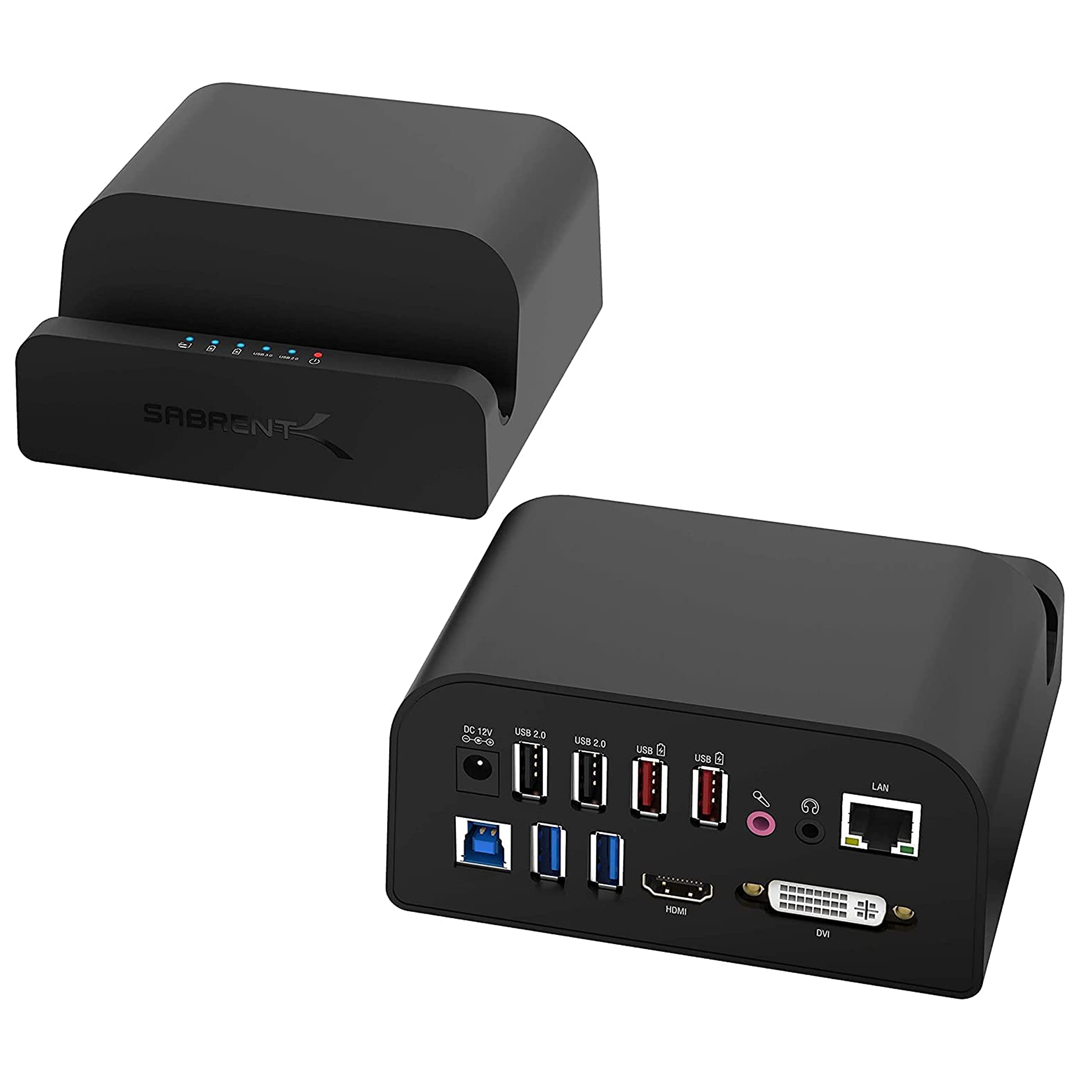 SABRENT Docking Station With Power Supply and Stand for PC and Laptops, Dual Video Outputs (HDMI and DVI), Ethernet Adapter, Audio, 4 USB 3.2 Ports, 2 USB Fast Charging Ports
