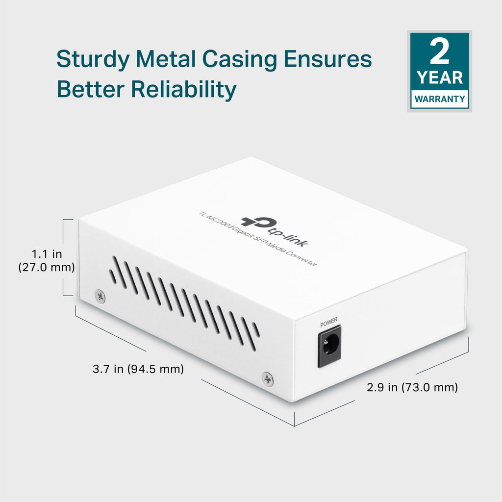 TP-Link TL-MC200 | Gigabit SFP to RJ45 Fiber Media Converter | Fiber to Ethernet Converter | Plug and Play | Durable Metal Casing | Versatile Compatibility | Auto-Negotiation | UL Certified