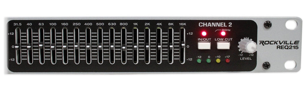 Rockville REQ215 Dual 15 Band 1/3 Octave Graphic Equalizer with Sub-Output!