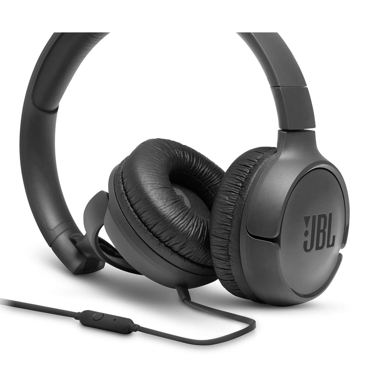 JBL Tune 500 - Wired on-ear headphones, Pure Bass Sound, 1-button remote/mic, Tangle-free flat cable, Lightweight and foldable design, Ask Siri or Google Now (Black)