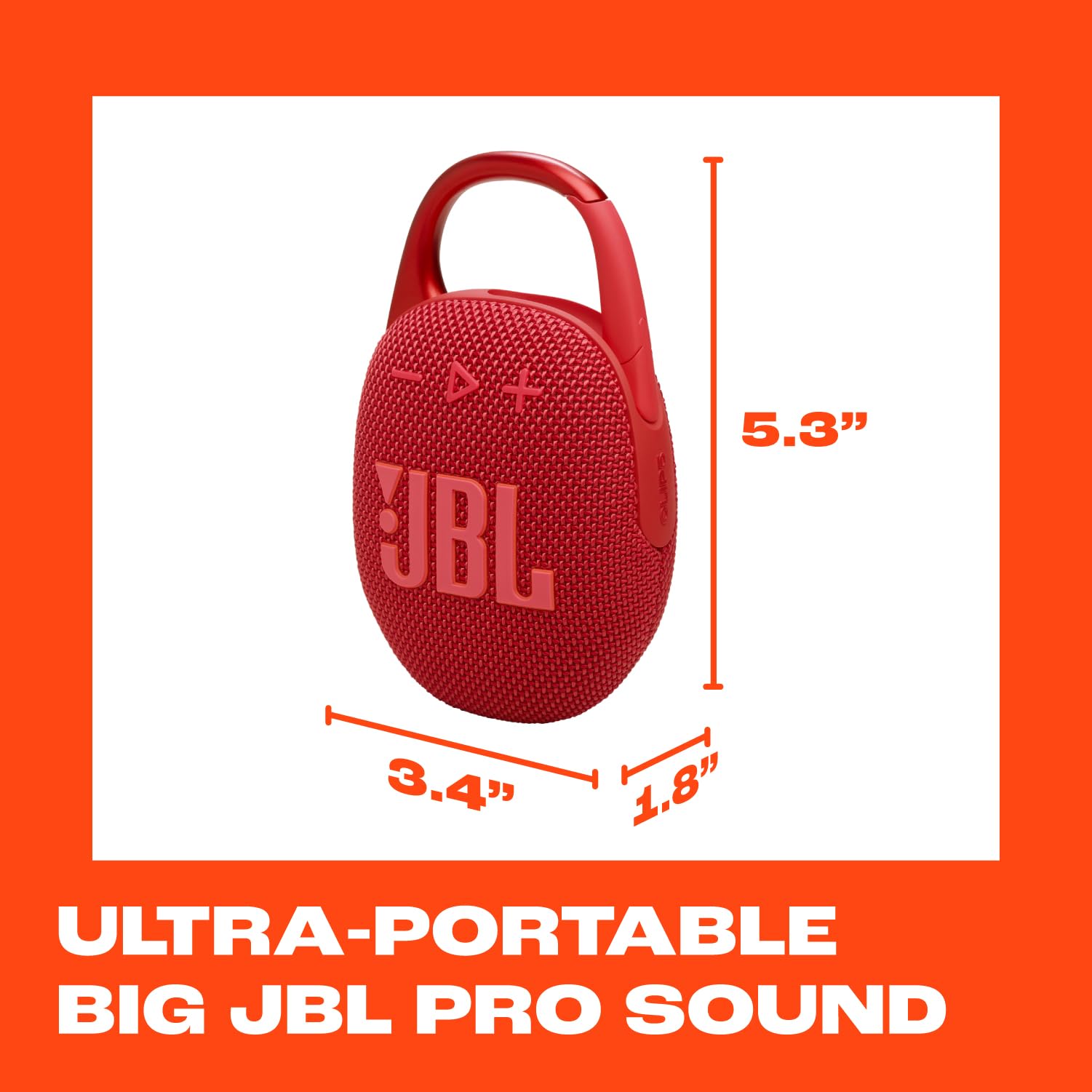JBL Clip 5 - Ultra-Portable, Waterproof & Dustproof Bluetooth Speaker, Big Pro Sound with punchy bass, Integrated carabiner, Up to 12 Hours of Play, Made in part with recycled materials (Red)