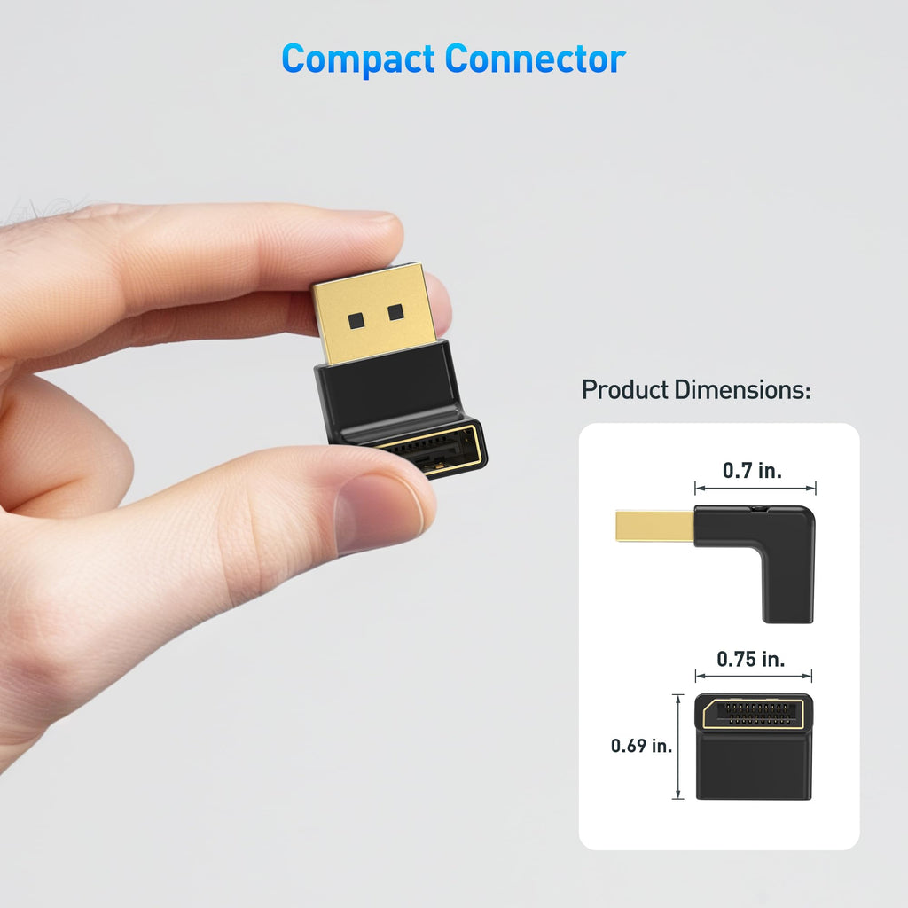 Cable Matters 4K@240Hz Right Angle DisplayPort 1.4 Adapter, 8K DisplayPort 90 Degree Adapter, Black
