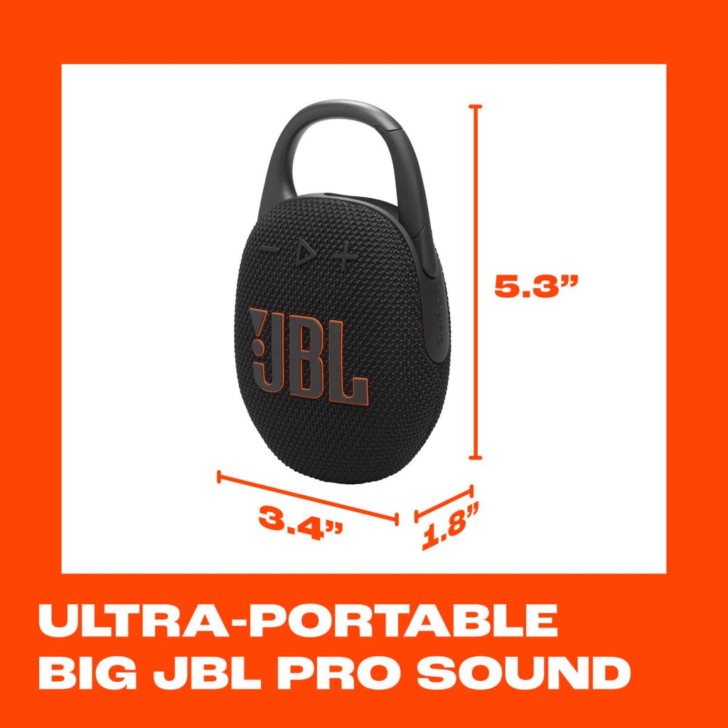 JBL Clip 5 - Ultra-Portable, Waterproof & Dustproof Bluetooth Speaker, Big Pro Sound with Punchy Bass, Carabiner Included, Up to 12 Hours of Play, Partly Recycled (Black)