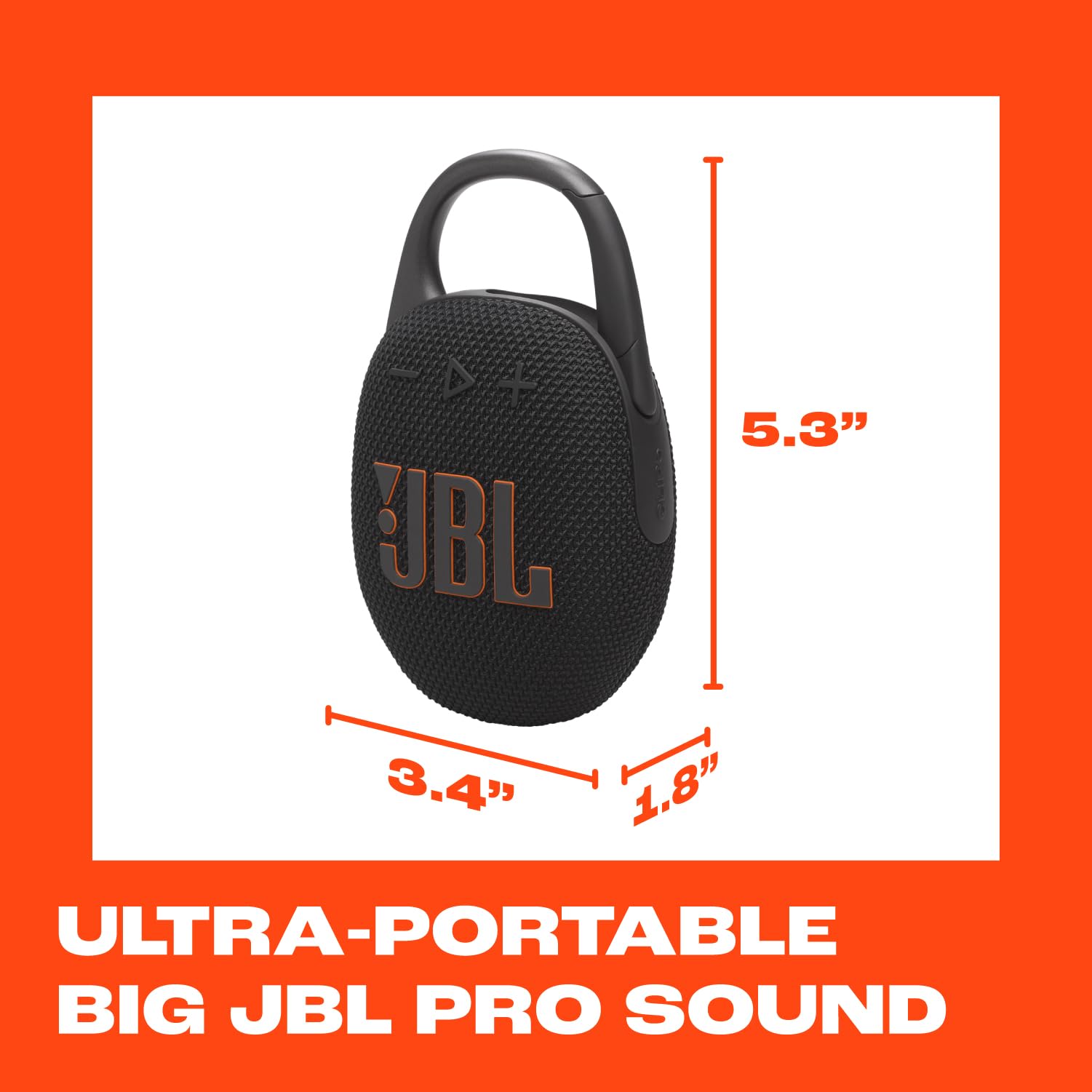 JBL Clip 5 - Ultra-Portable, Waterproof & Dustproof Bluetooth Speaker, Big Pro Sound with Punchy Bass, Carabiner Included, Up to 12 Hours of Play, Partly Recycled (Black)