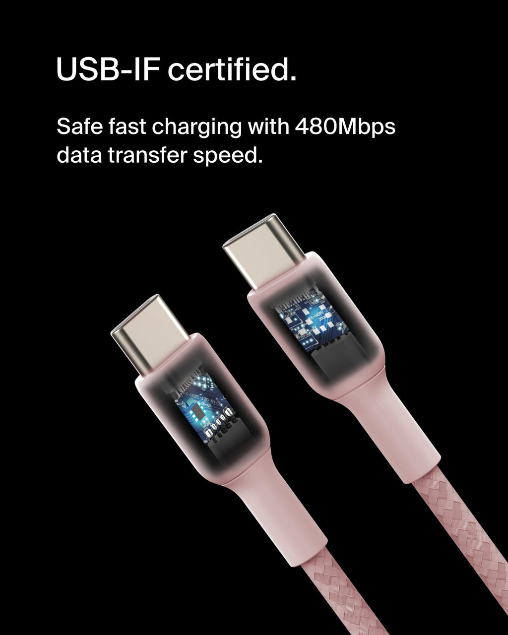 Belkin BoostCharge Braided USB-C to USB-C Cable (1m/3.3ft) for iPhone 16, iPhone 17 Pro, iPhone 17 Pro Max, Galaxy S25, S24, Galaxy Note, Pixel 10 & 9, iPad Pro, Nintendo Switch 2 and More