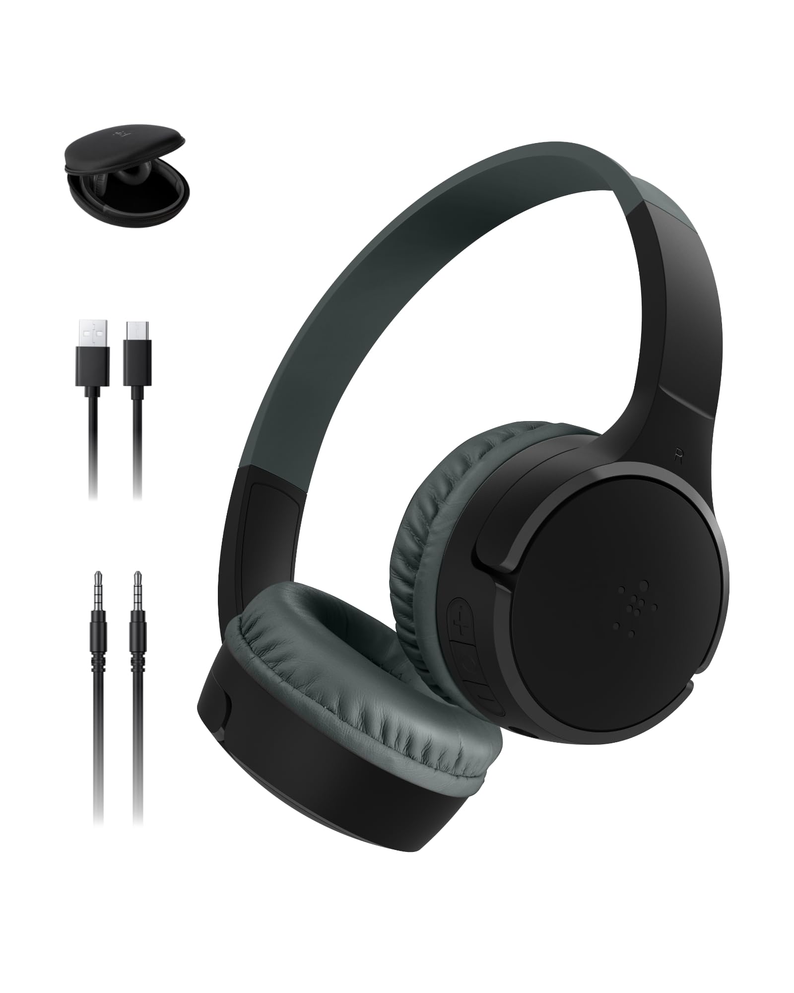 Belkin SoundForm Mini Kids Wireless Headphones w/Built-in Microphone, 30H of Playback Time, Fun Stickers, & Case - Over-Ear Headsets for Online Learning, School, iPhone, iPad, Galaxy, & More - Black