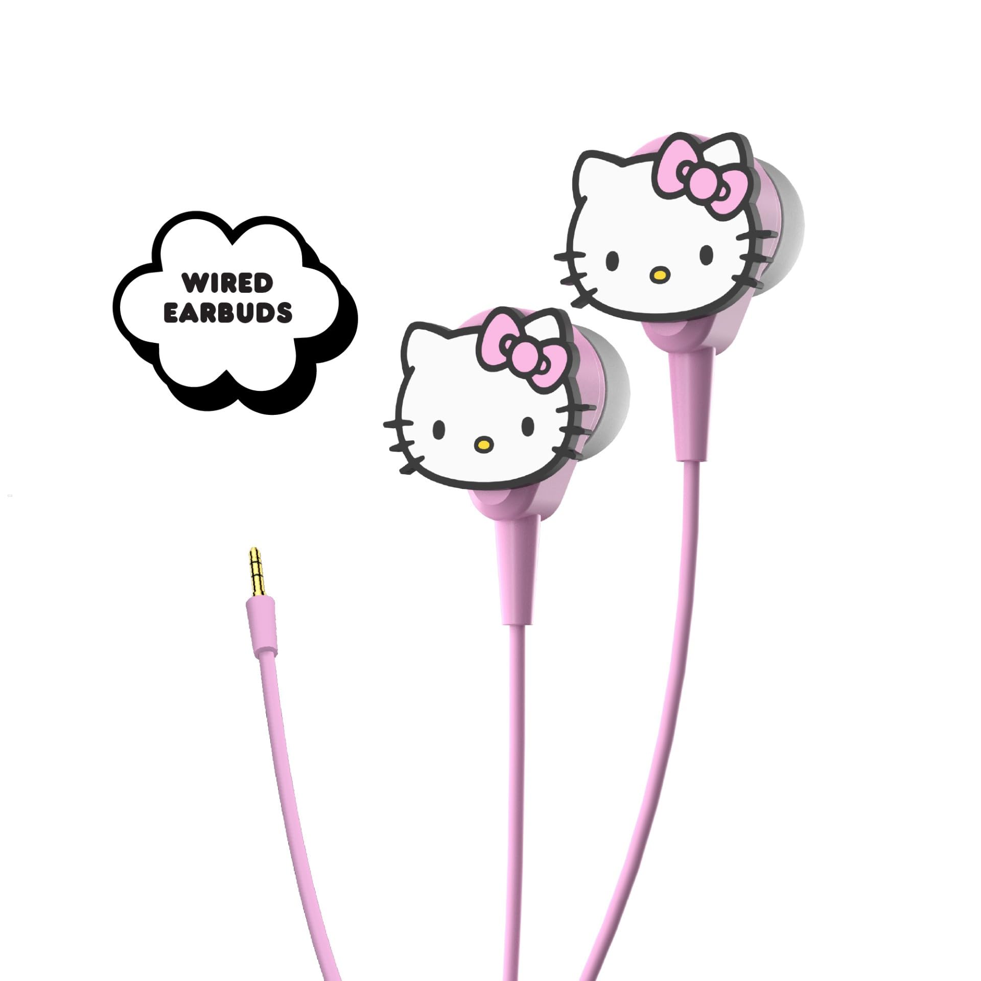 Hello Kitty 2-in-1 Wireless Bluetooth Headphones with Wired Earbuds - Foldable, Adjustable & Padded Headband, Onboard Controls, Squishy Ear Cups, Aux Cable Connectivity, Handsfree Calling