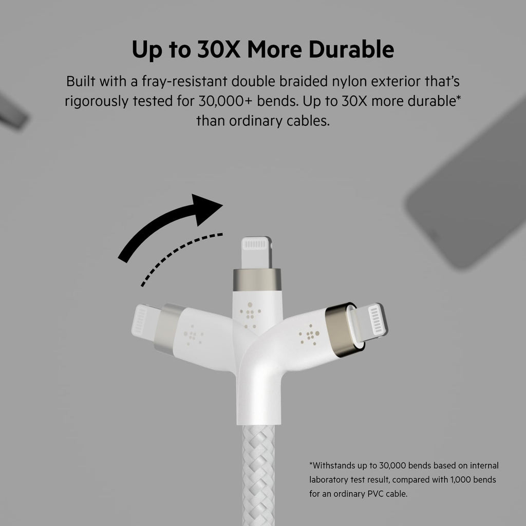 Belkin BoostCharge Pro Flex Braided USB Type C to Lightning Cable (2M/6.6ft), MFi Certified 20W Fast Charging PD Power Delivery for iPhone 14/14 Plus, 13, 12, Pro, Max, Mini, SE, iPad and More - White