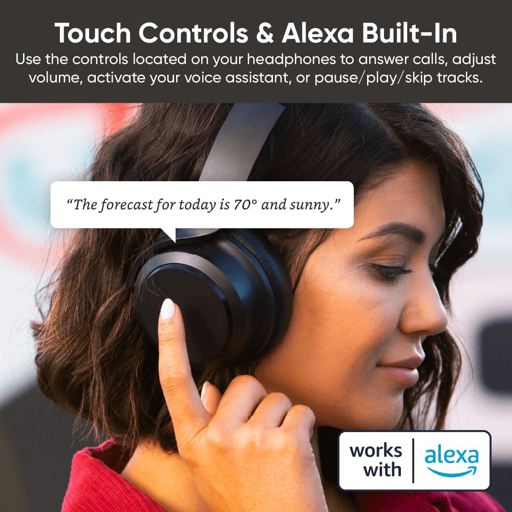 WYZE Noise Cancelling Headphones and Hard Case for Travel, Wireless Over The Ear Bluetooth Headphones with Active Noise Cancellation, Transparency Mode, Clear Voice Pick-up, Alexa Built-in