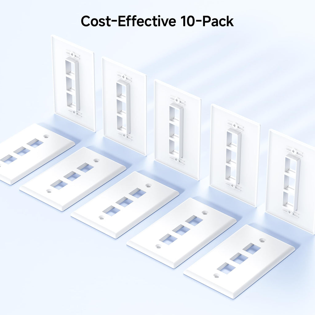 Cable Matters (10-Pack) Low Profile 3-Port Cat5e / Cat6 Keystone Jack Wall Plate in White