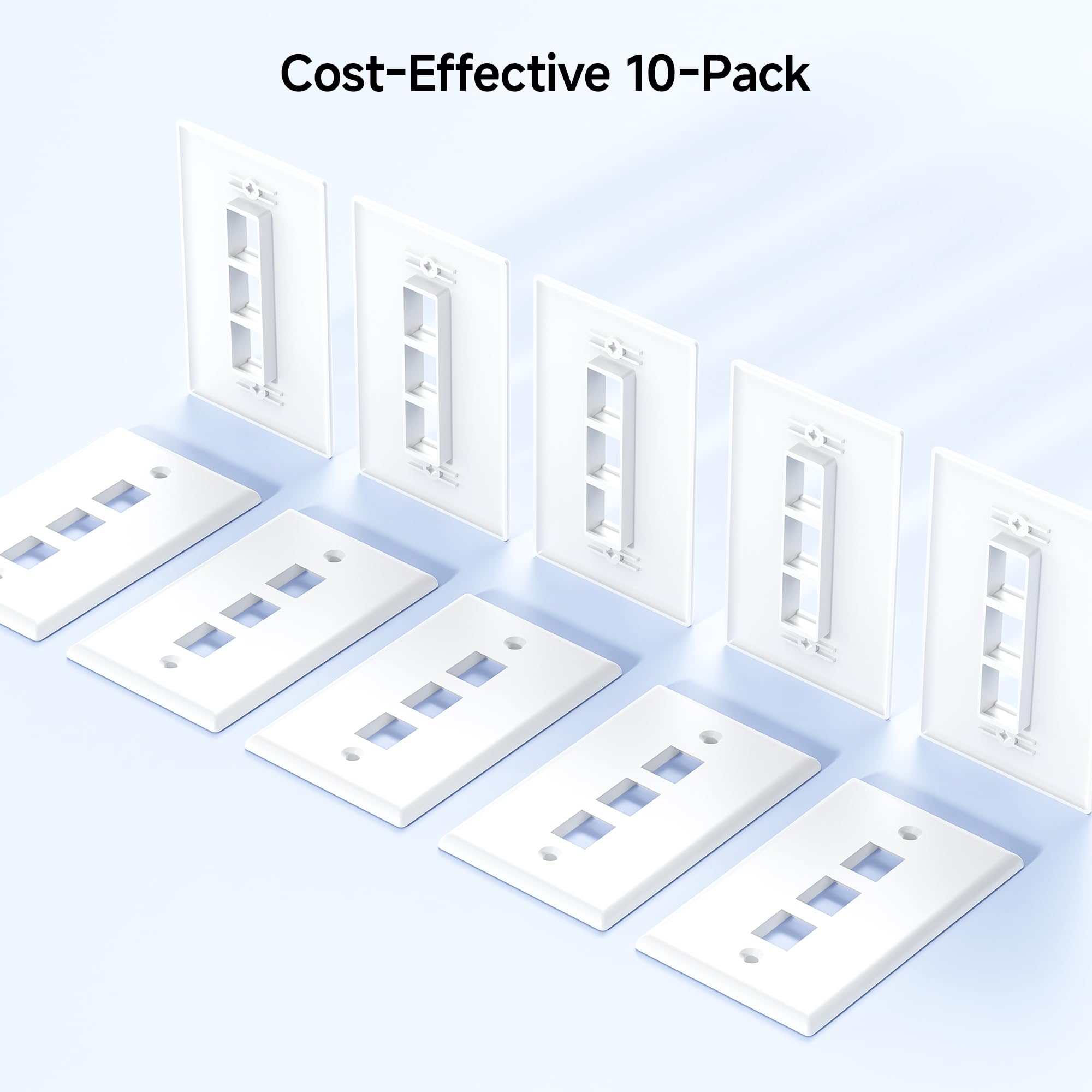 Cable Matters (10-Pack) Low Profile 3-Port Cat5e / Cat6 Keystone Jack Wall Plate in White