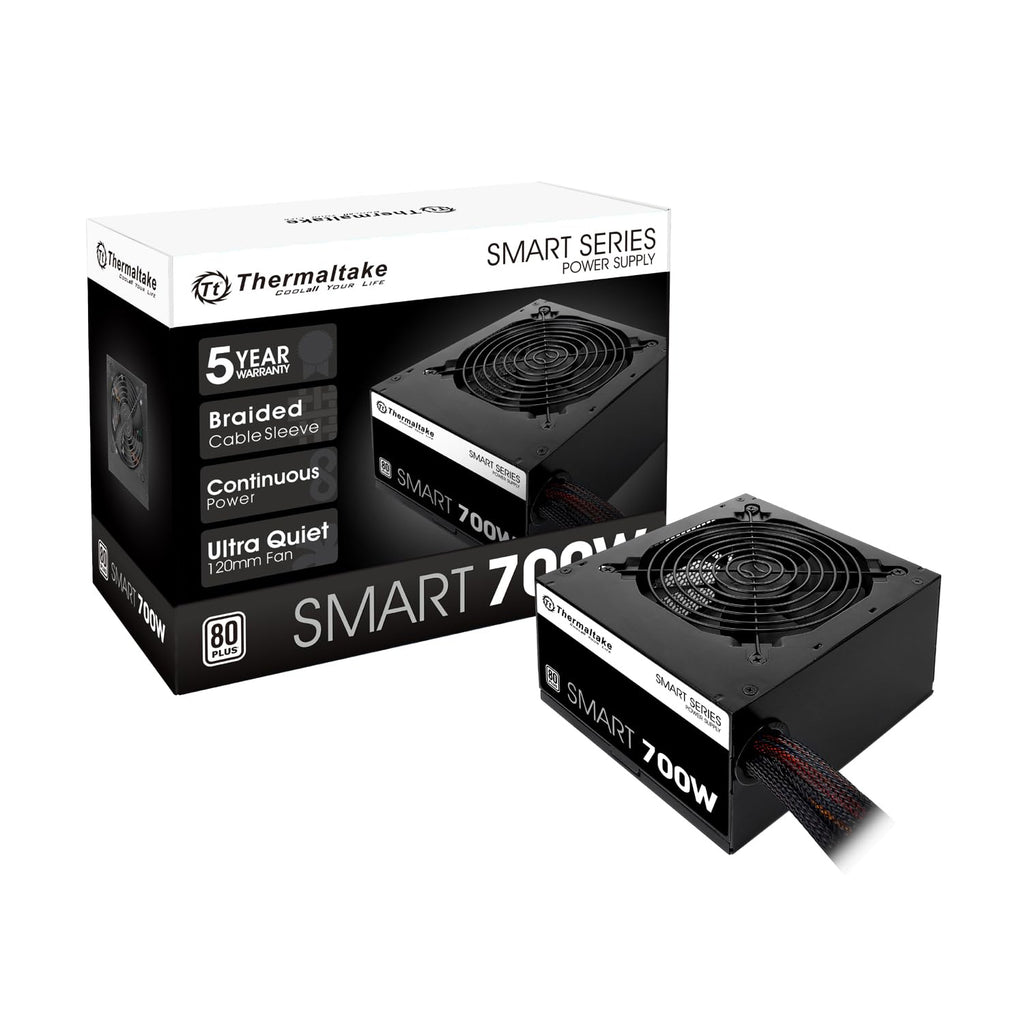 Thermaltake Smart 700W 80+ White Certified PSU, Continuous Power with 120mm Ultra Quiet Fan, ATX 12V V2.3/EPS 12V Active PFC Power Supply PS-SPD-0700NPCWUS-W