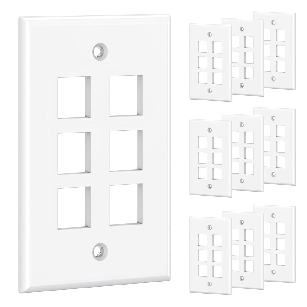 Cable Matters (10-Pack) Low Profile 6-Port Cat5e / Cat6 Keystone Jack Wall Plate in White