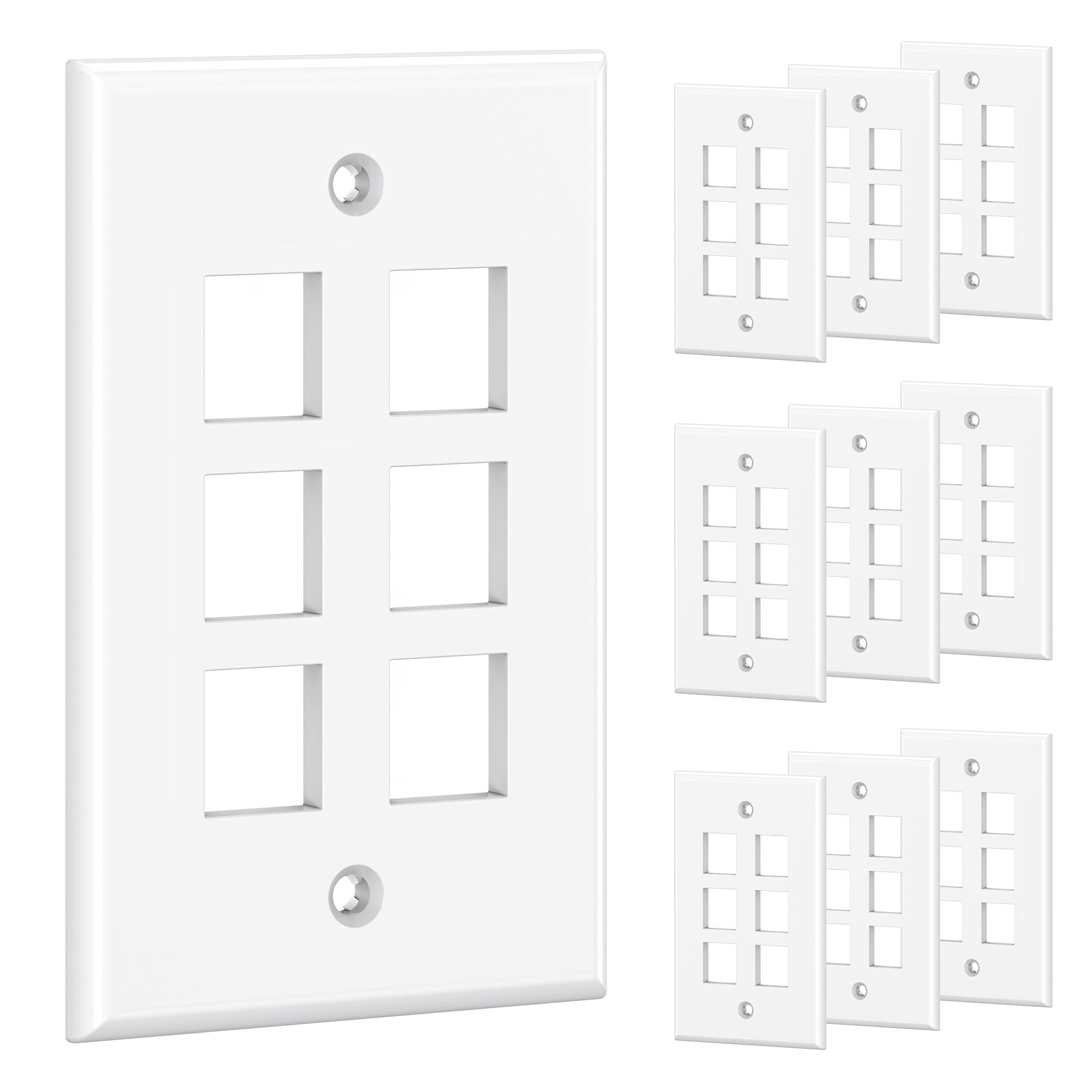 Cable Matters (10-Pack) Low Profile 6-Port Cat5e / Cat6 Keystone Jack Wall Plate in White