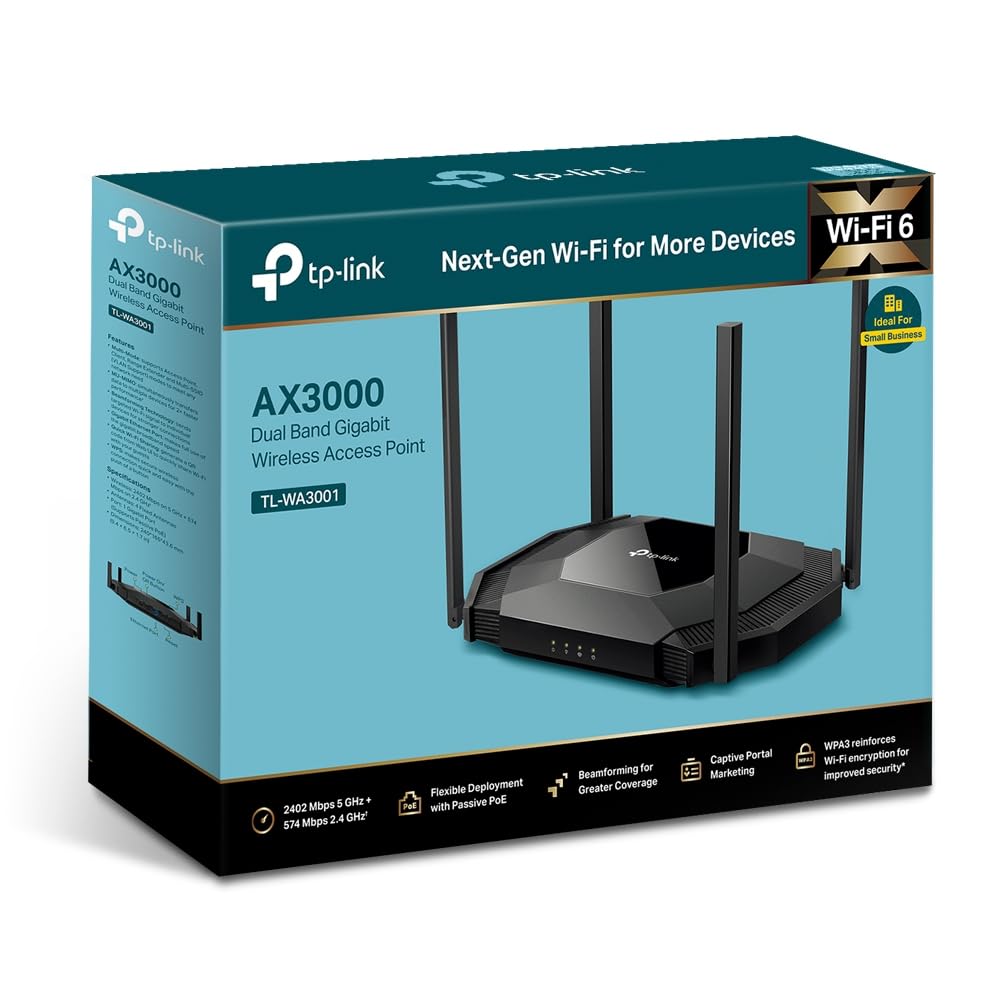 TP-Link TL-WA3001 WiFi 6 AX3000 Wireless Gigabit Access Point | Desktop Wi-Fi Bridge | HE160 & Beamforming | Supports Multi SSID/Client/Range Extender Mode | 4 Fixed Antennas | Passive PoE Powered