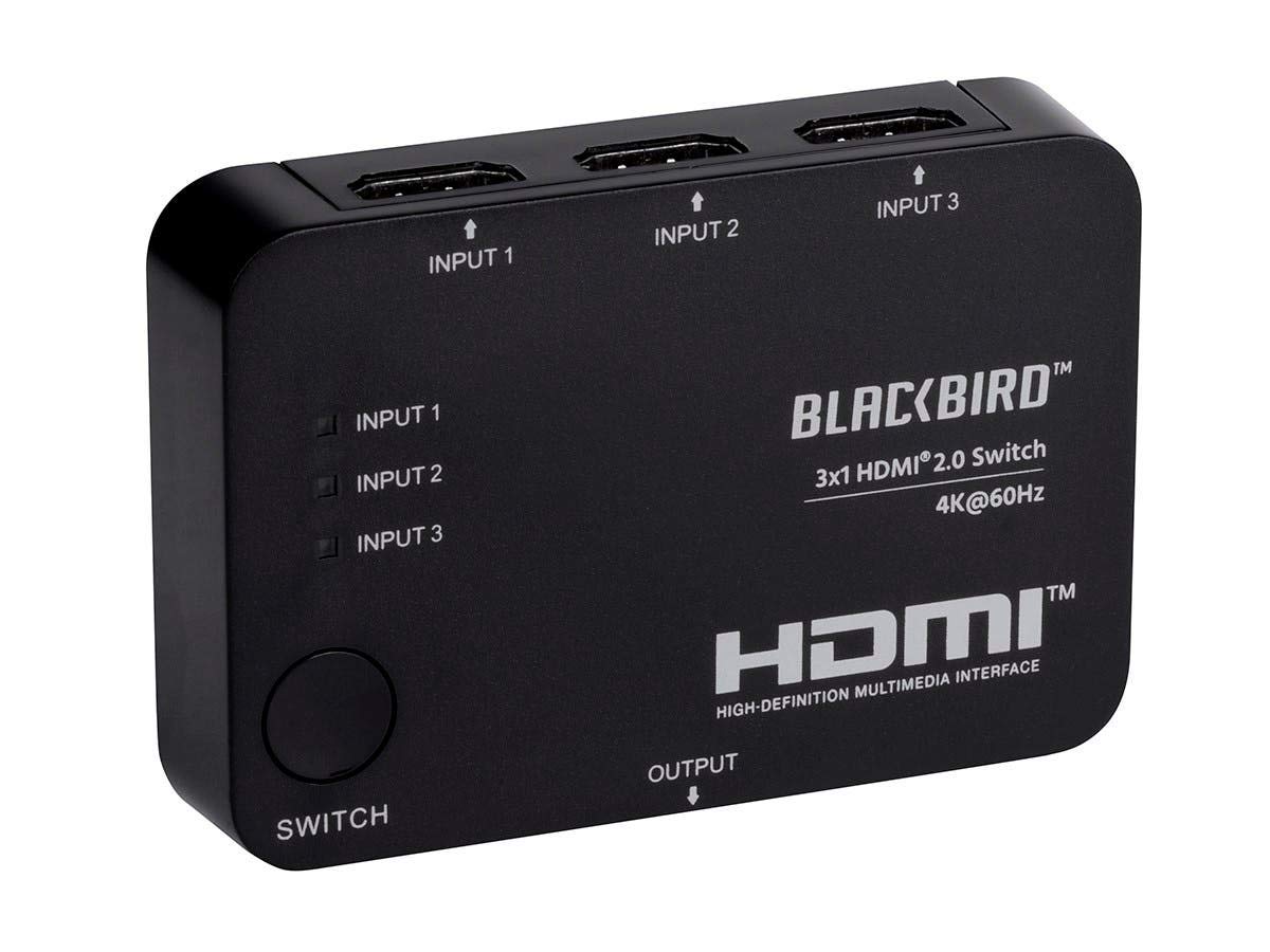 Monoprice Blackbird 4K 3x1 HDMI 2.0 Slim Switch - Black |4k @ 60Hz, HDCP 2.2 Compliant, HDR, Dolby TrueHD Support and IR Remote Control