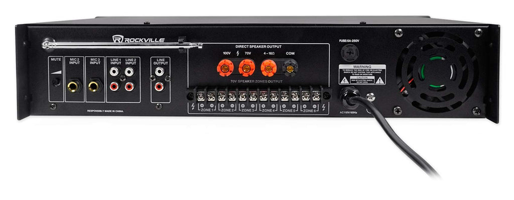 Rockville RCS180-6 180 Watt 6 Zone 70V Commercial/Restaurant Amplifier/Bluetooth