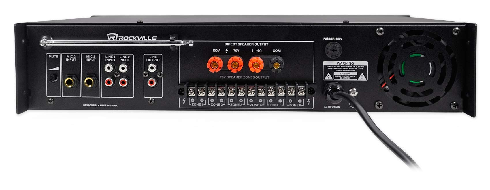 Rockville RCS180-6 180 Watt 6 Zone 70V Commercial/Restaurant Amplifier/Bluetooth