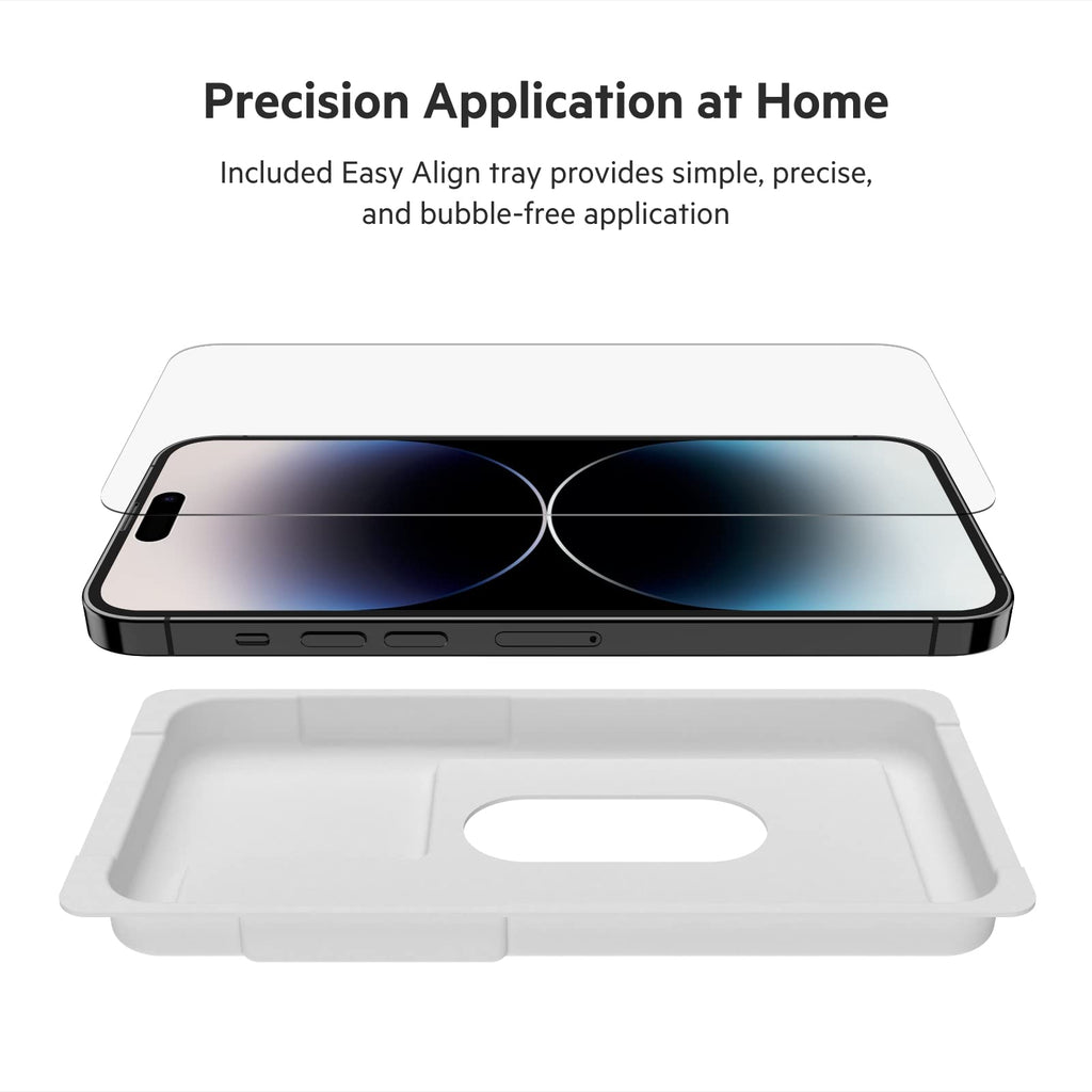 Belkin TemperedGlass iPhone 14 Pro Max Screen Protector, AntiMicrobial-Treated, Easy Bubble Free Application with Included Installation Guide Tray, 9H Hardness Tested