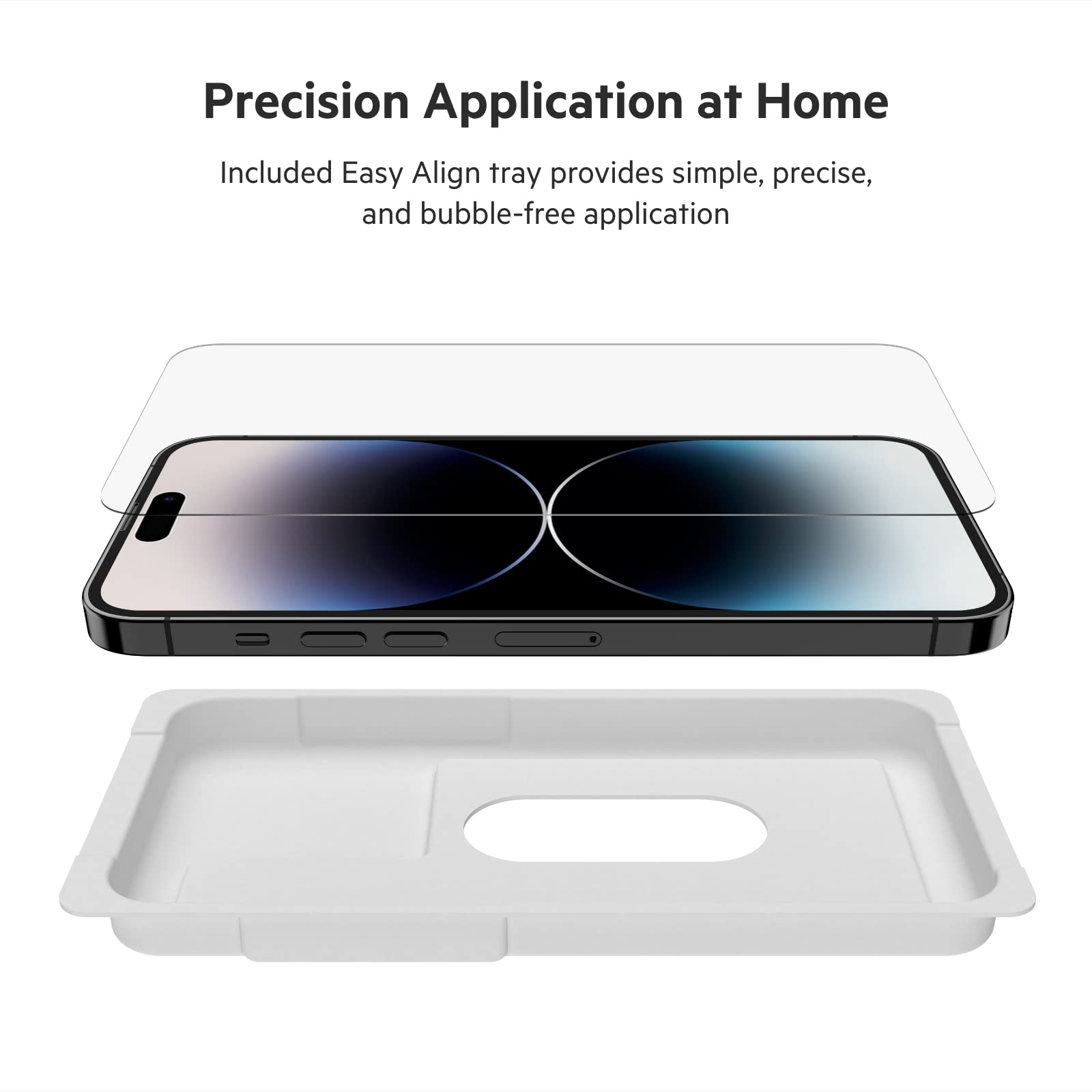 Belkin TemperedGlass iPhone 14 Pro Max Screen Protector, AntiMicrobial-Treated, Easy Bubble Free Application with Included Installation Guide Tray, 9H Hardness Tested