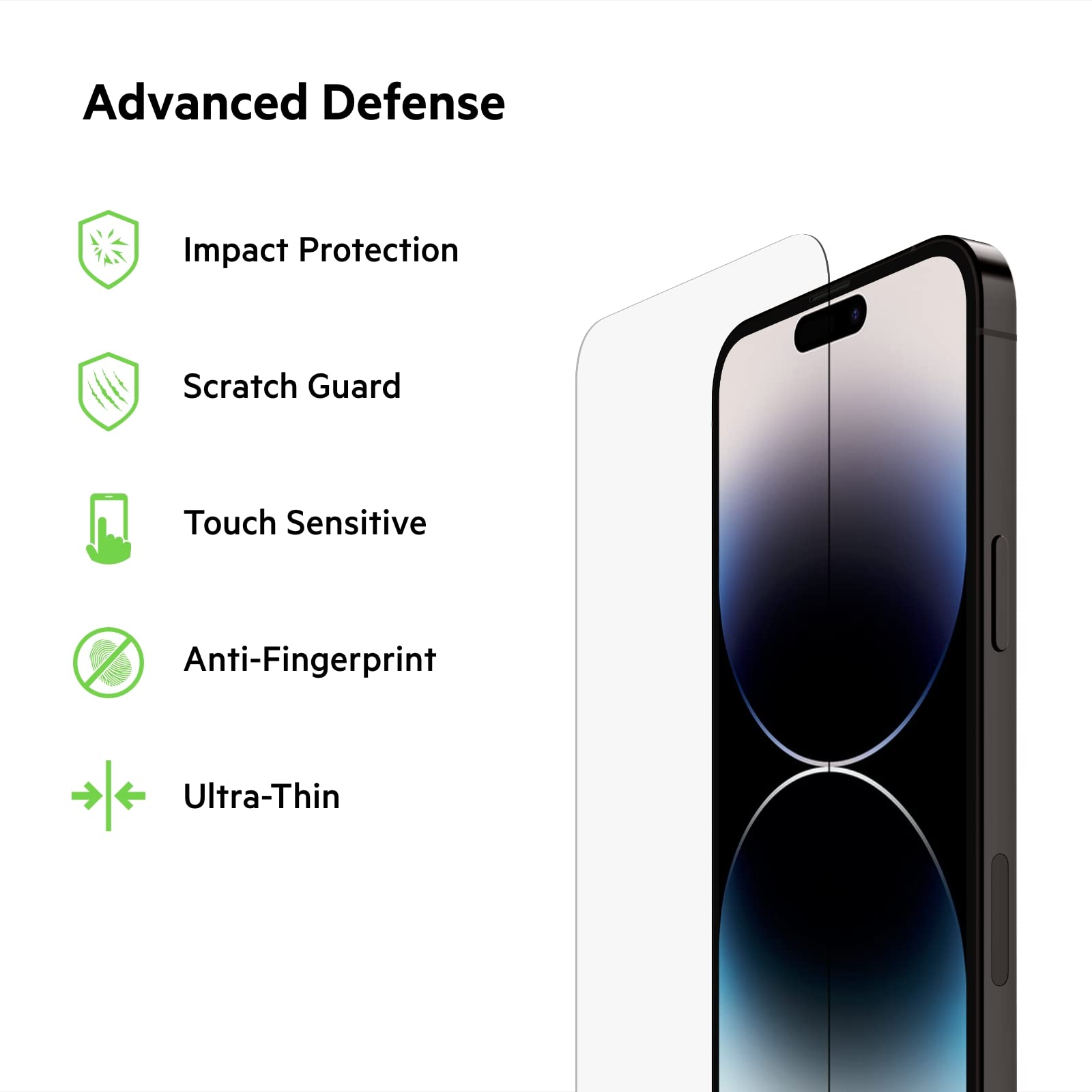 Belkin TemperedGlass iPhone 14 Pro Max Screen Protector, AntiMicrobial-Treated, Easy Bubble Free Application with Included Installation Guide Tray, 9H Hardness Tested