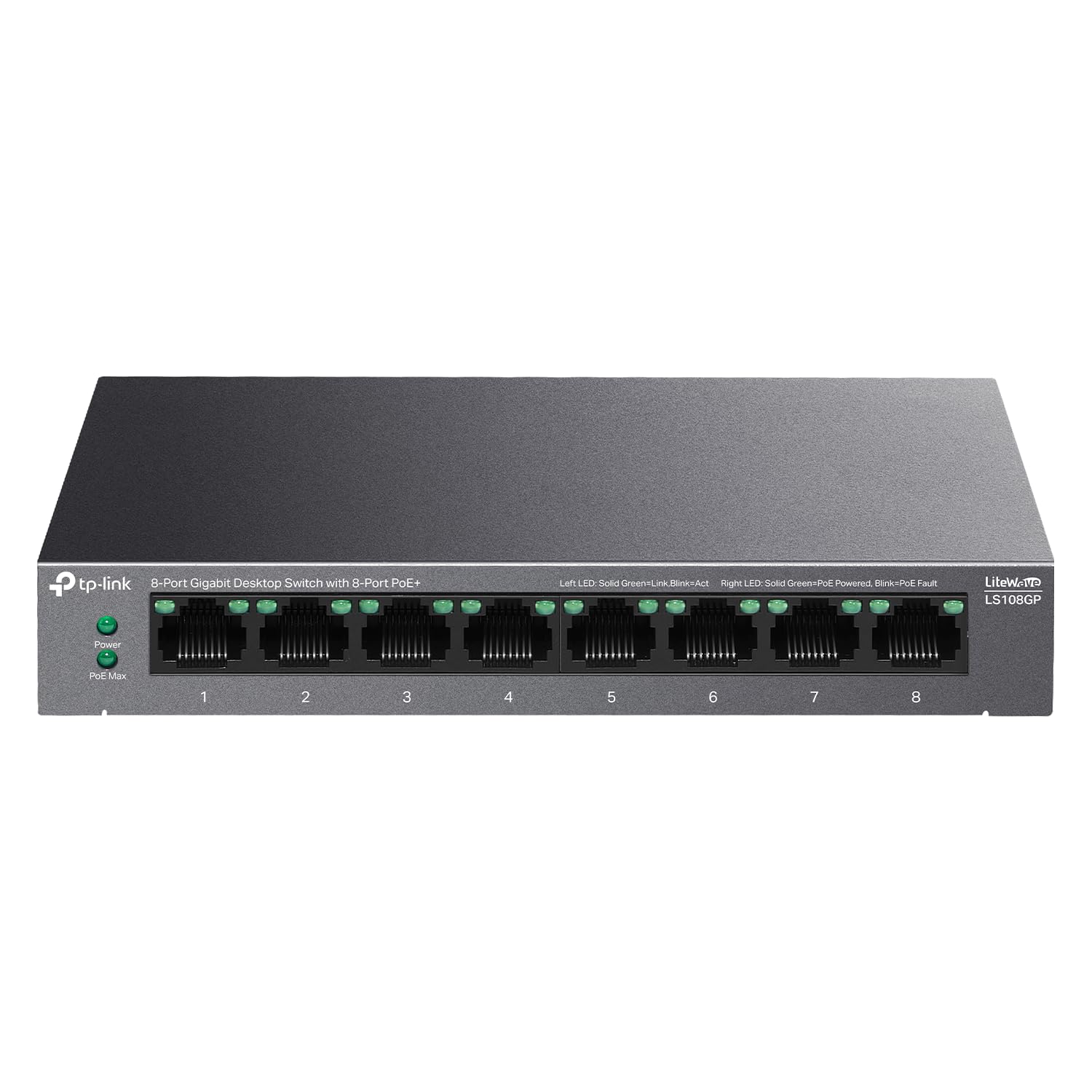 TP-Link LS108GP | 8-Port PoE Gigabit Ethernet Switch | 8 PoE+ Port @ 62W | Plug & Play | Extend, Priority & Isolation Mode | Desktop/Wall Mount | Silent Operation