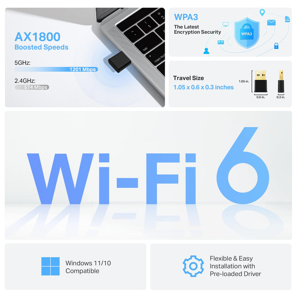 TP-Link WiFi 6E USB Adapter for Desktop PC - (Archer TXE50UH) AXE3000 Tri-Band Wireless Network Adapter, Ultra-Low Latency, MU-MIMO, OFDMA, Refined Security, WPA3, Supports Windows 11/10
