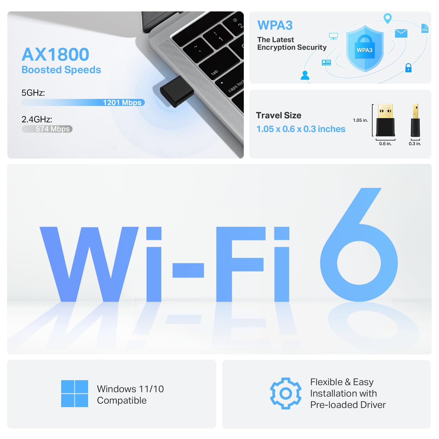 TP-Link WiFi 6E USB Adapter for Desktop PC - (Archer TXE50UH) AXE3000 Tri-Band Wireless Network Adapter, Ultra-Low Latency, MU-MIMO, OFDMA, Refined Security, WPA3, Supports Windows 11/10
