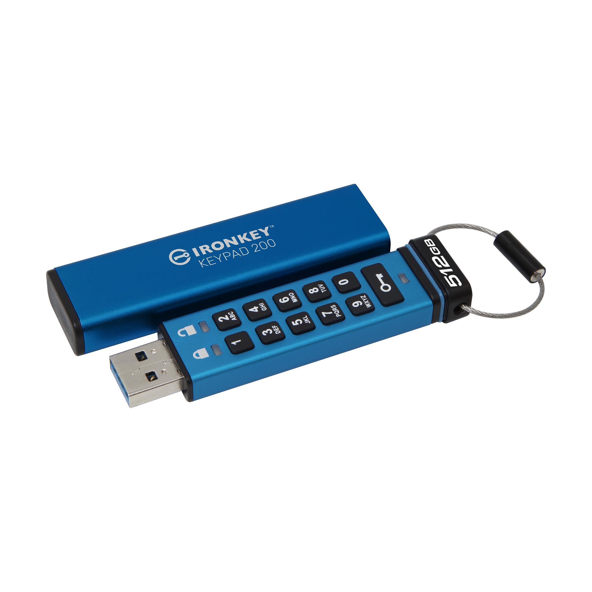 Kingston IronKey Keypad 200 Type -A hardware-encrypted USB Flash Drive FIPS 140-3 Level 3 (Pending) with XTS-AES 256-bit Hardware Encryption - IKKP200/512GB