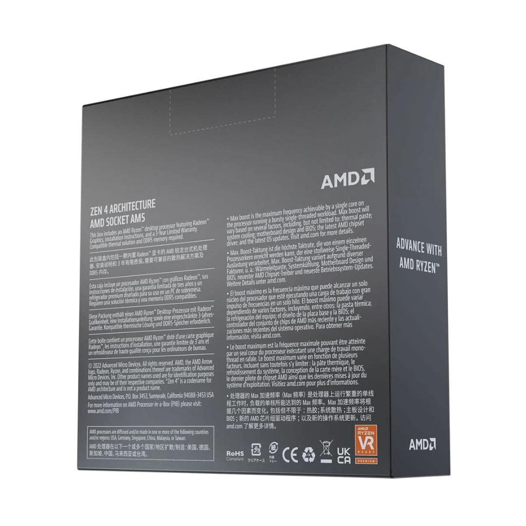 AMD Ryzensets 5 7600X Processor (integrated radeon graphics, 6 cores/12 threads, 105W TDP, AM5 socket, 38MB cache, up to 5.3 GHz max boost, no cooler)