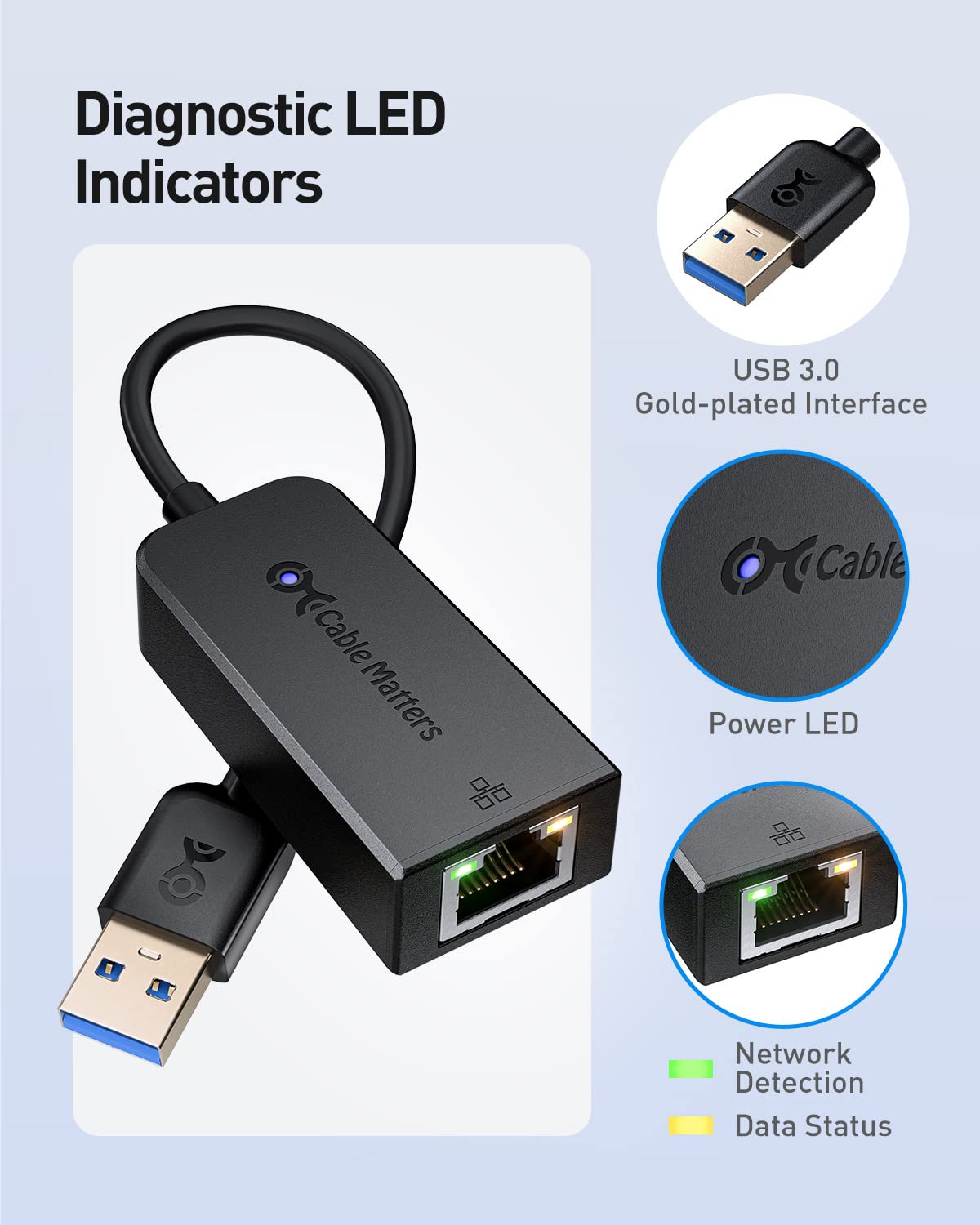 Cable Matters 2-Pack USB to Ethernet Adapter - Plug & Play with PXE MAC Address Clone Support, USB 3.0 to Gigabit Ethernet Adapter for Laptop, Supporting 10/100/1000Mbps