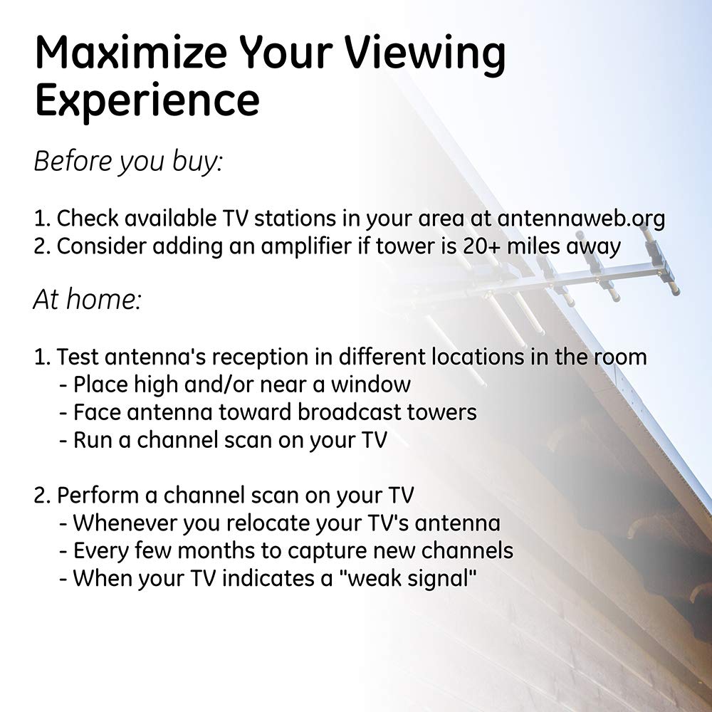 GE Outdoor HD Digital TV Antenna, Long Range OTA HDTV Antenna, Yagi Style Design, Supports 4K 1080P HD Smart TV VHF UHF, J Mount Included for Attic or Outdoor, Weather Resistant, 33685