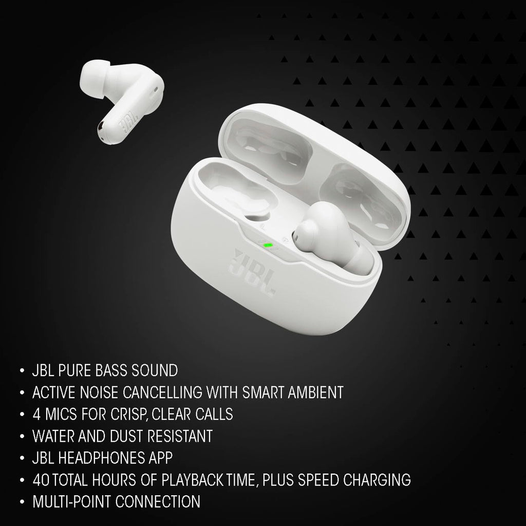 JBL Vibe Beam 2 - True Wireless NC Earphones with Pure Bass, Smart Ambient Tech, 4 Microphones for Clear Calls, Up to 40 Hours Playback, IP54 Dust/Waterproof (Black)