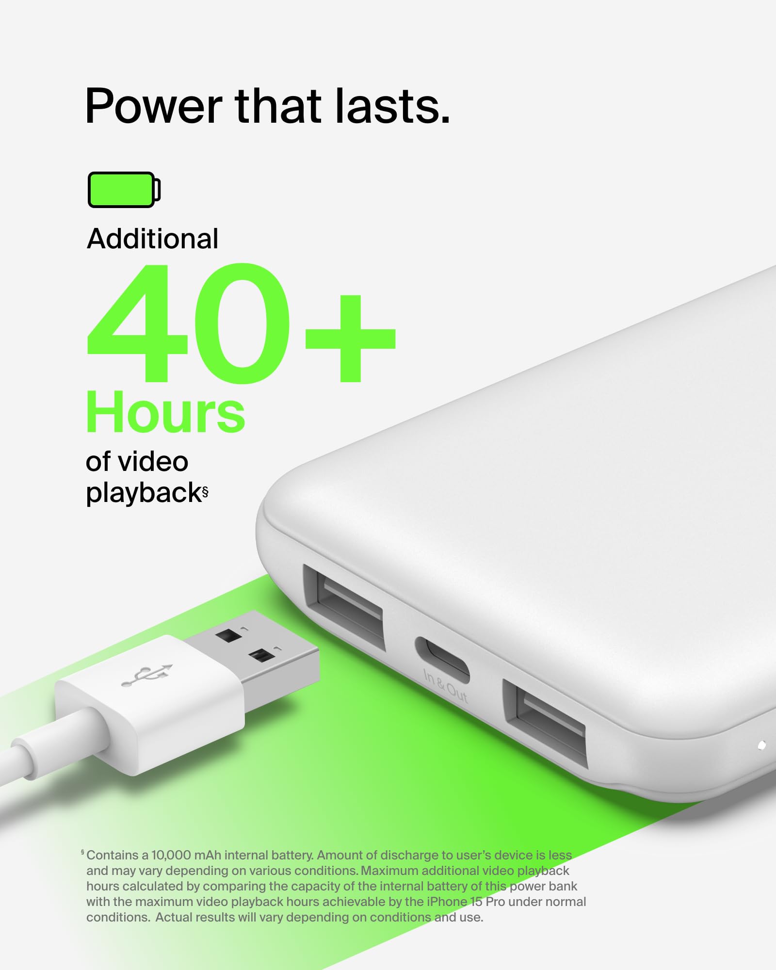 Belkin Portable Charger, USB-C Power Bank 10000 mAh w/ 1xUSB-C Port & 2xUSB-A Ports, 15W w/Type-C to Type-A Cable for iPhone 17, Samsung Galaxy S25, Nintendo Switch 2, Google Pixel 10, etc. - White